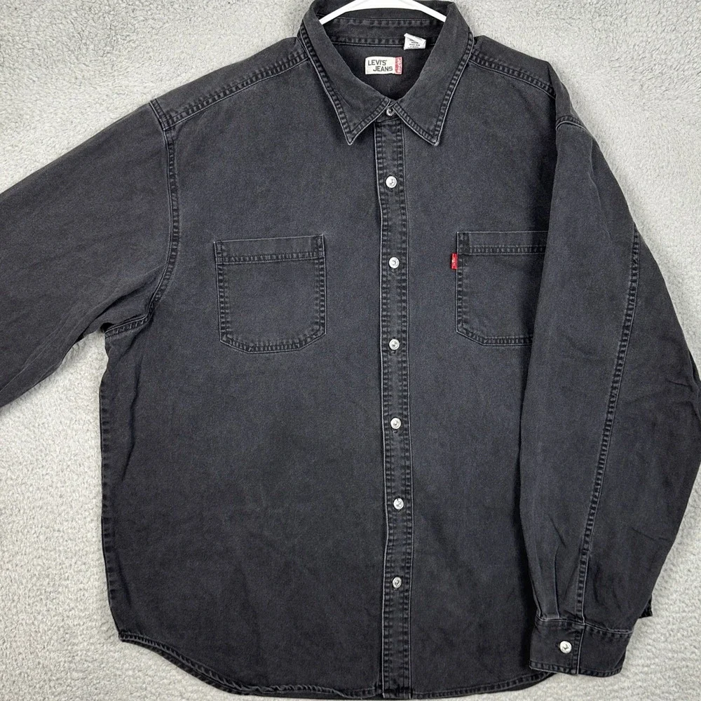Levis Shirt Mens 2XL Black Denim Button Down Red Tab Casual Jean Long Sleeve EUC